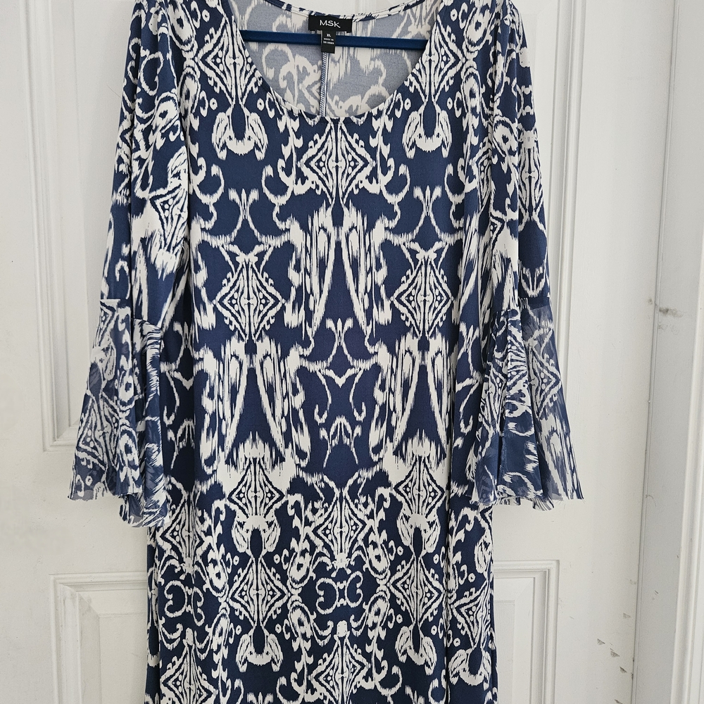 Mossimo Supply Co. Blue and White Sheath Dress with 3/4 Bell Sleeves